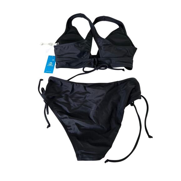 Cupshe Black Bikini Woman Size Small Halter Top Cross back - Picture 2 of 11